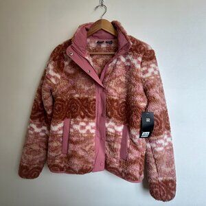 🌸 NWT Billabong Cozy Days Sherpa Fleece Jacket | Rose Pink Orange | Size M